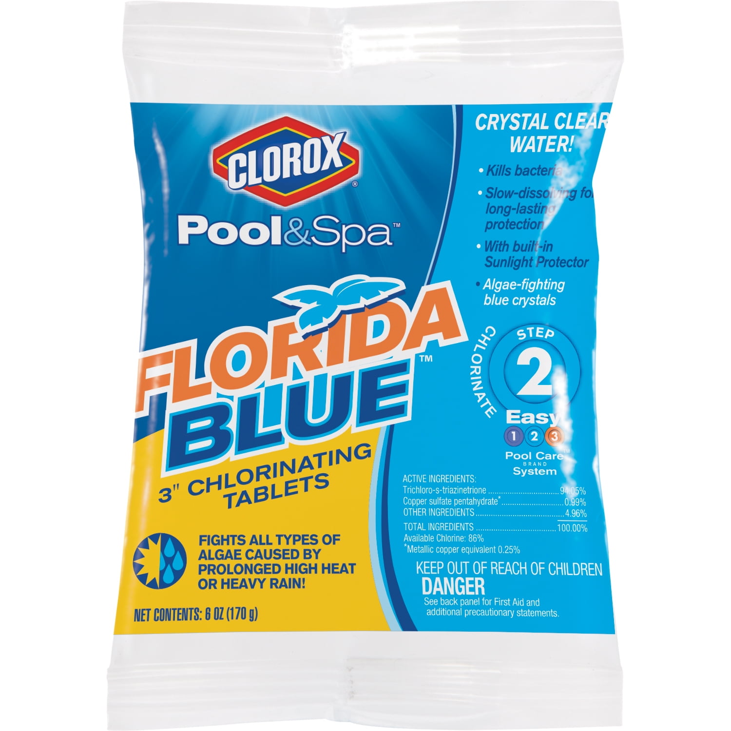 Clorox Pool&Spa Florida Blue 3" Swimming Pool Chlorinating Tablet, 6 oz Chlorine Pool Chemicals