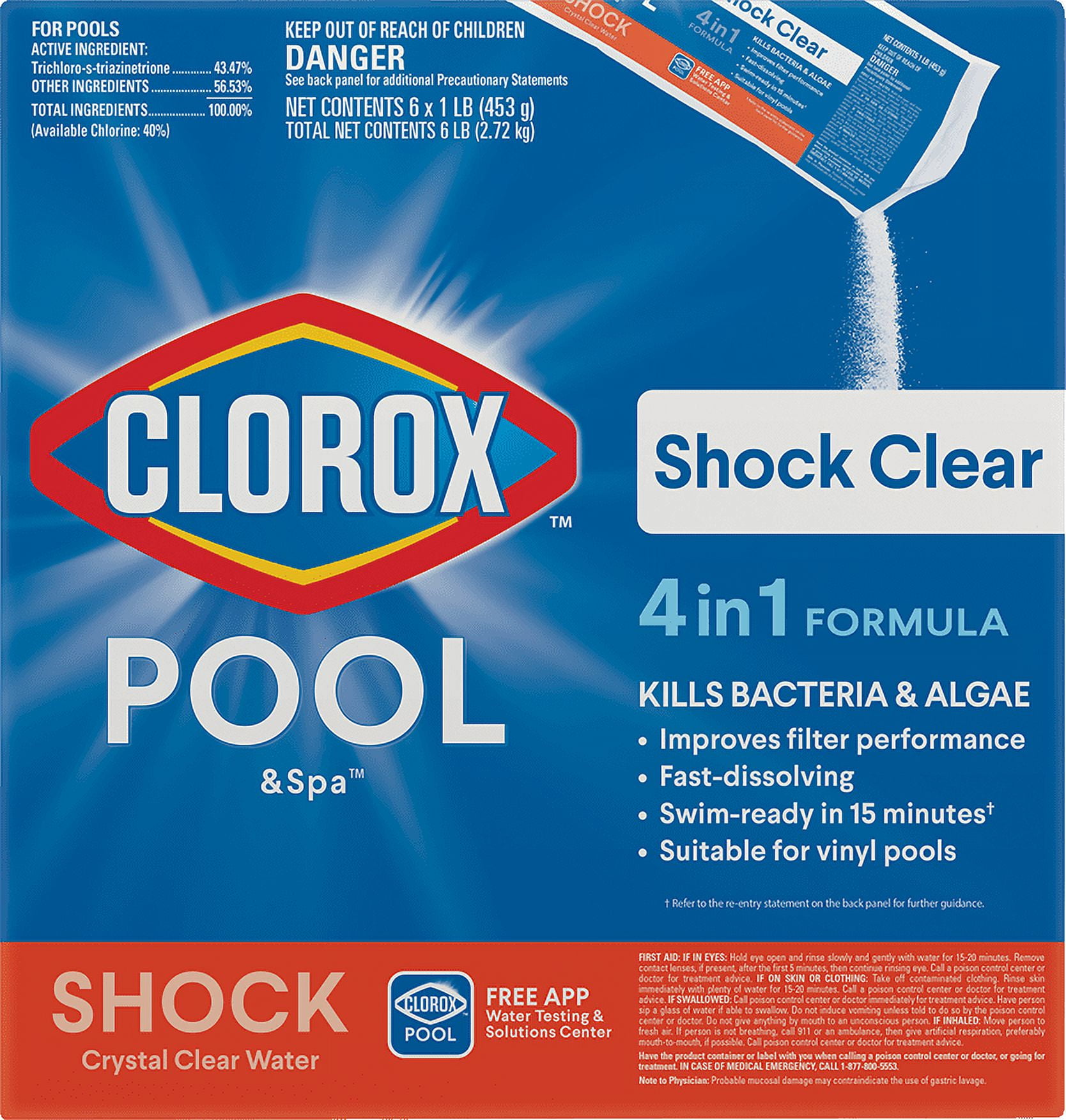 Clorox Pool&Spa Shock Clear Swimming Pool Shock Granules, 6pk