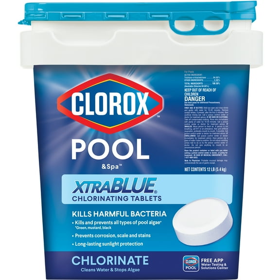 Clorox Pool&Spa XtraBlue 3" Chlorinating Tablets Chlorine Pool Chemicals for Swimming , 12lb