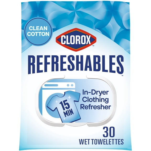 Clorox Refreshables in Dryer Clothing Refresher, Clean Cotton, 30 Towelettes