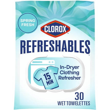 Clorox Refreshables In Dryer Clothing Refresher Dryer Sheets, Spring Fresh, 30 Wet Towelettes
