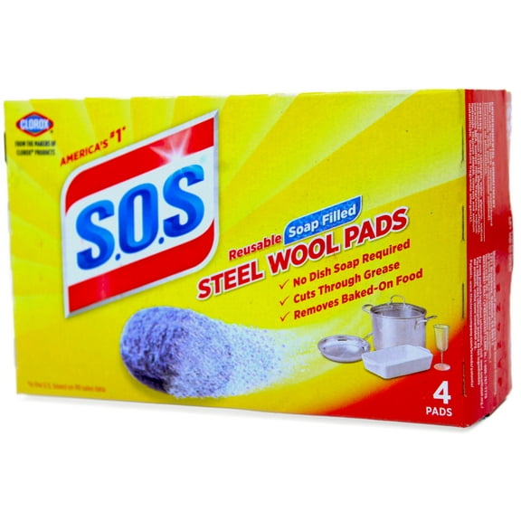 Clorox S.O.S. Steel Wool Soap Pads, Reusable with Anti-Rust Protection, 4 Count - 24 Pack