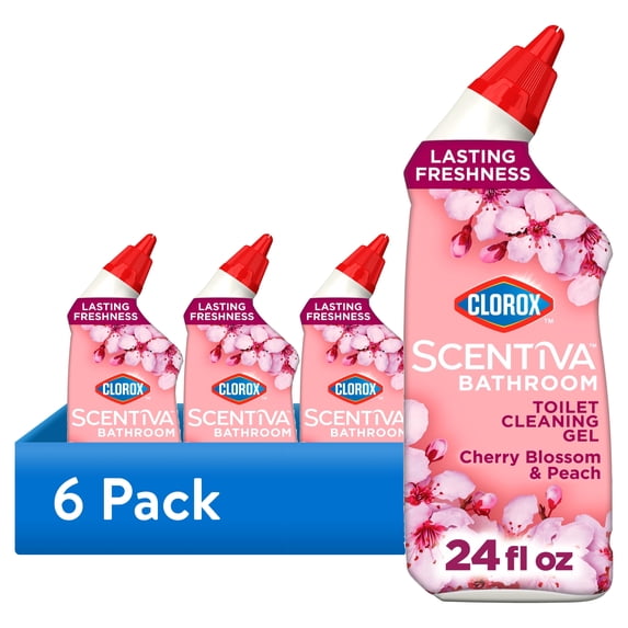 (6 pack) Clorox Scentiva Bathroom Toilet Cleaning Gel, Cherry Blossom and Peach, 24 Fluid Ounces