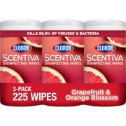 Clorox Scentiva Bleach Free Cleaning Wipes, Grapefruit & Orange Blossom, 225 Count, 3 Pack