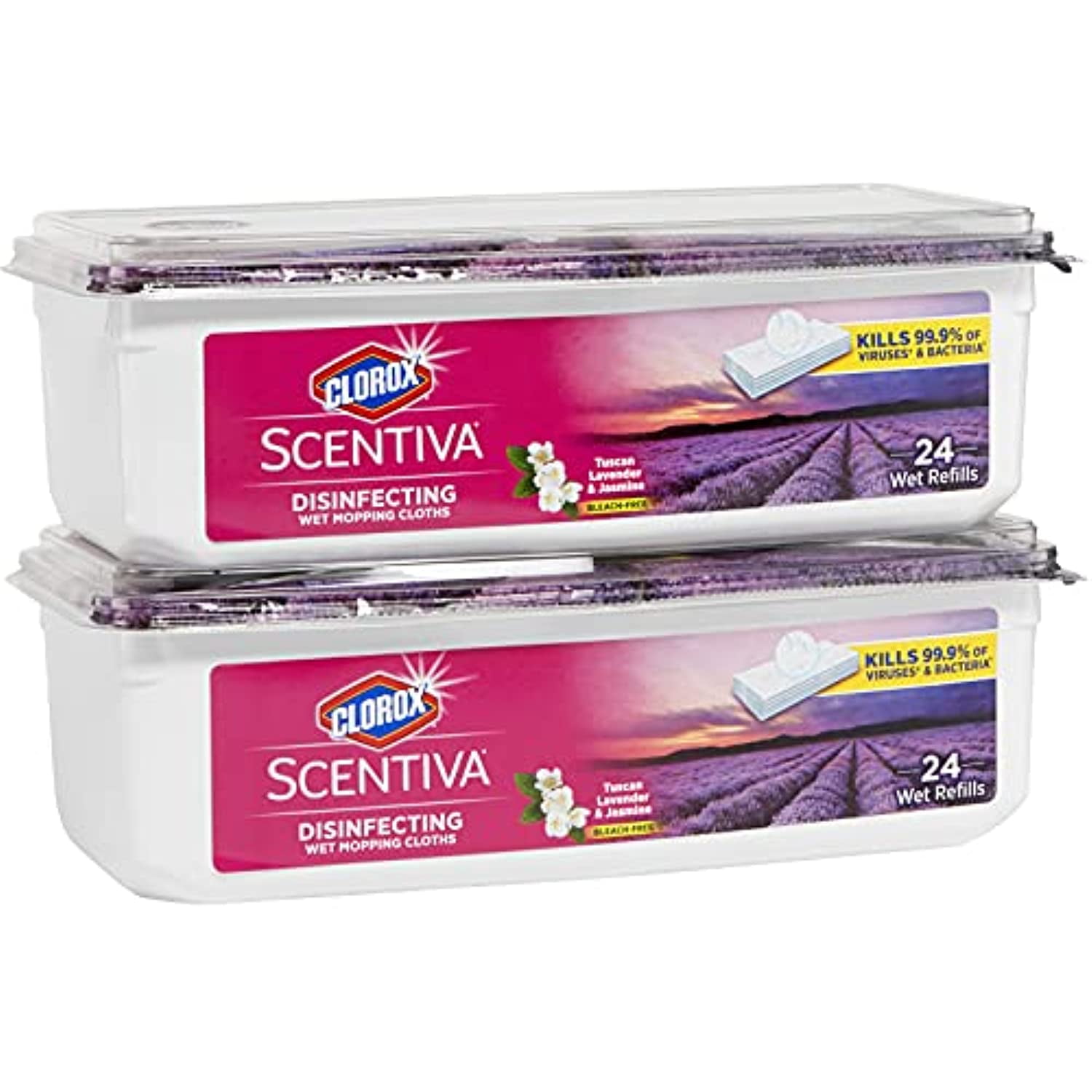 Clorox Scentiva Disinfecting Wet Mop Pad, Tuscan Lavender&Jasmine, 24 Ct, 2 Pack (Package May
