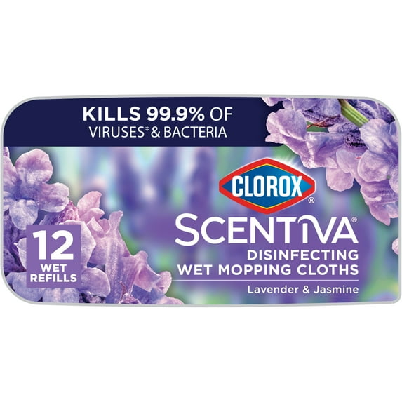 Clorox Scentiva Disinfecting Wet Mop Pads, Lavender & Jasmine, 12 Count