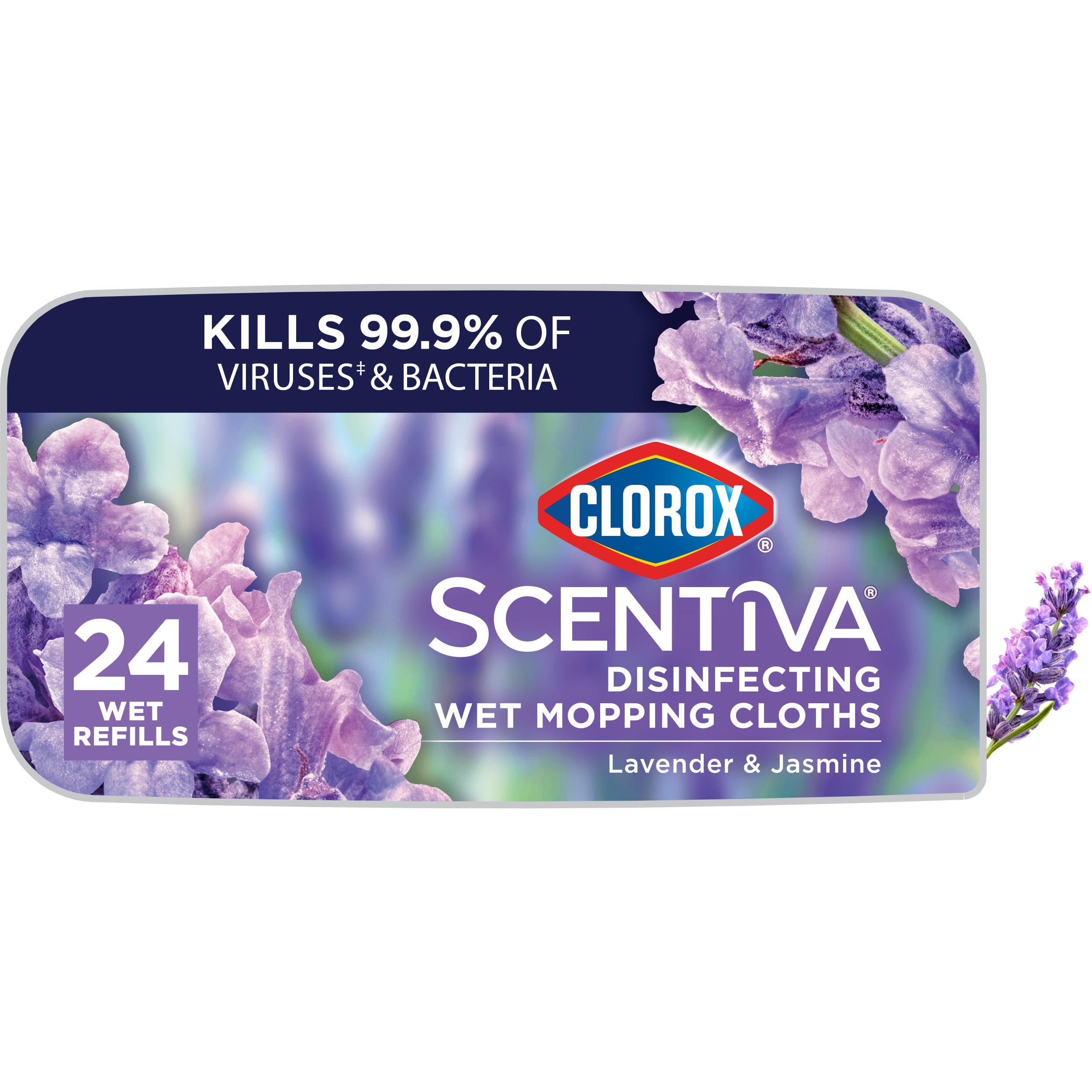 Clorox Scentiva Wet Mopping Cloths Disinfecting Tuscan Lavender Jasmine 24 Refills