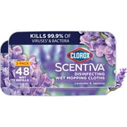 Clorox Scentiva Disinfecting Wet Mop Pads, Lavender & Jasmine, 48 Wet Refills, Pack of 2