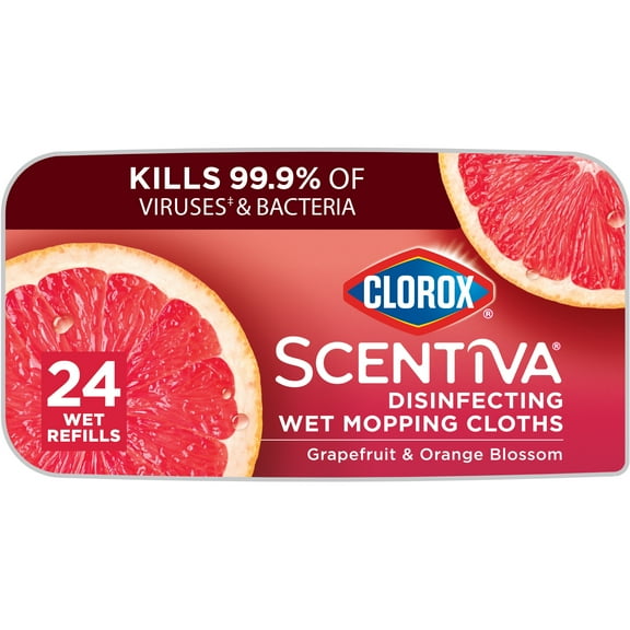 Clorox Scentiva Disinfecting Wet Mop Pads, Grapefruit & Orange Blossom, 24 Count