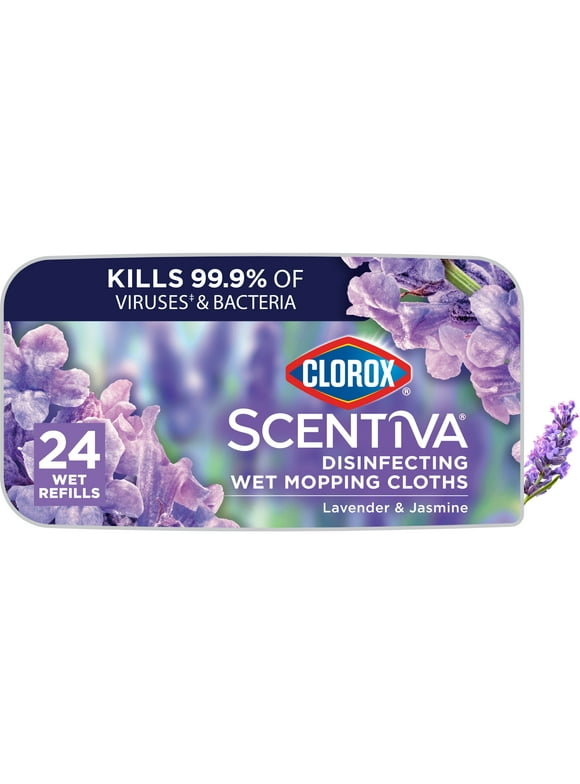 Clorox Scentiva Disinfecting Wet Mop Pads, Tuscan Lavender and Jasmine, 24 Count