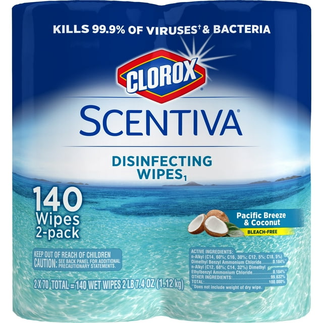 Clorox Scentiva Disinfecting Wipes (140 ct Value Pack), Pacific Breeze & Coconut 2 Pack 70