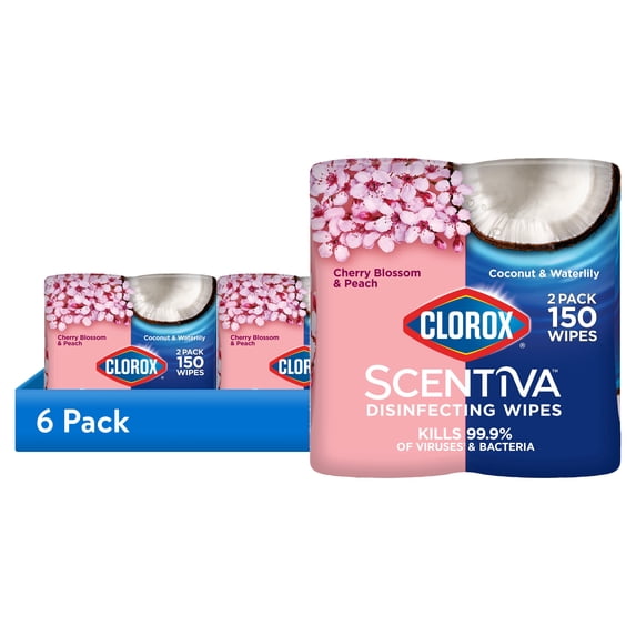 (6 pack) Clorox Scentiva Disinfecting Wipes, Value Pack, 75 Count Each, Pack of 2