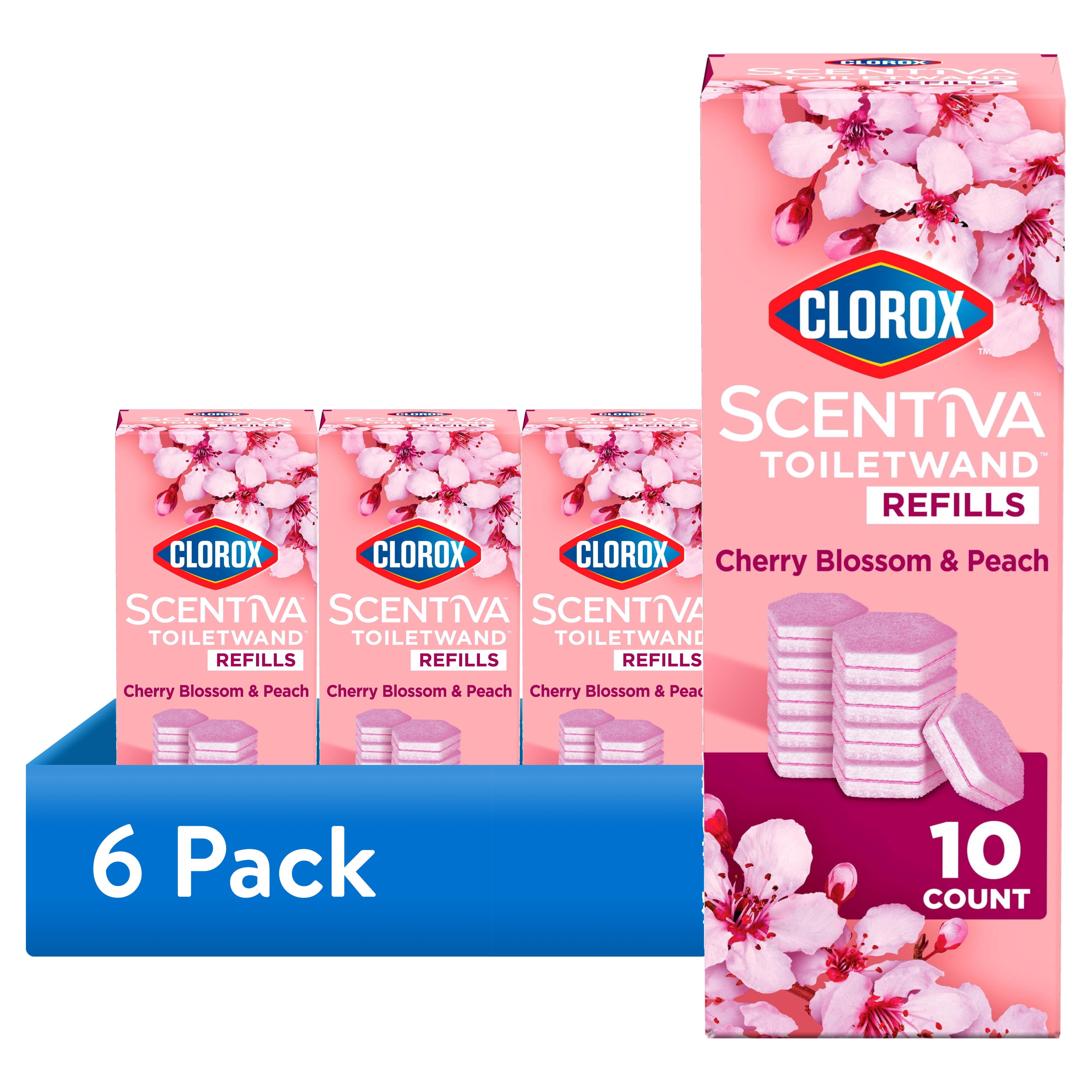 (6 pack) Clorox Scentiva ToiletWand Refills, Cherry Blossom and Peach, 10 Count