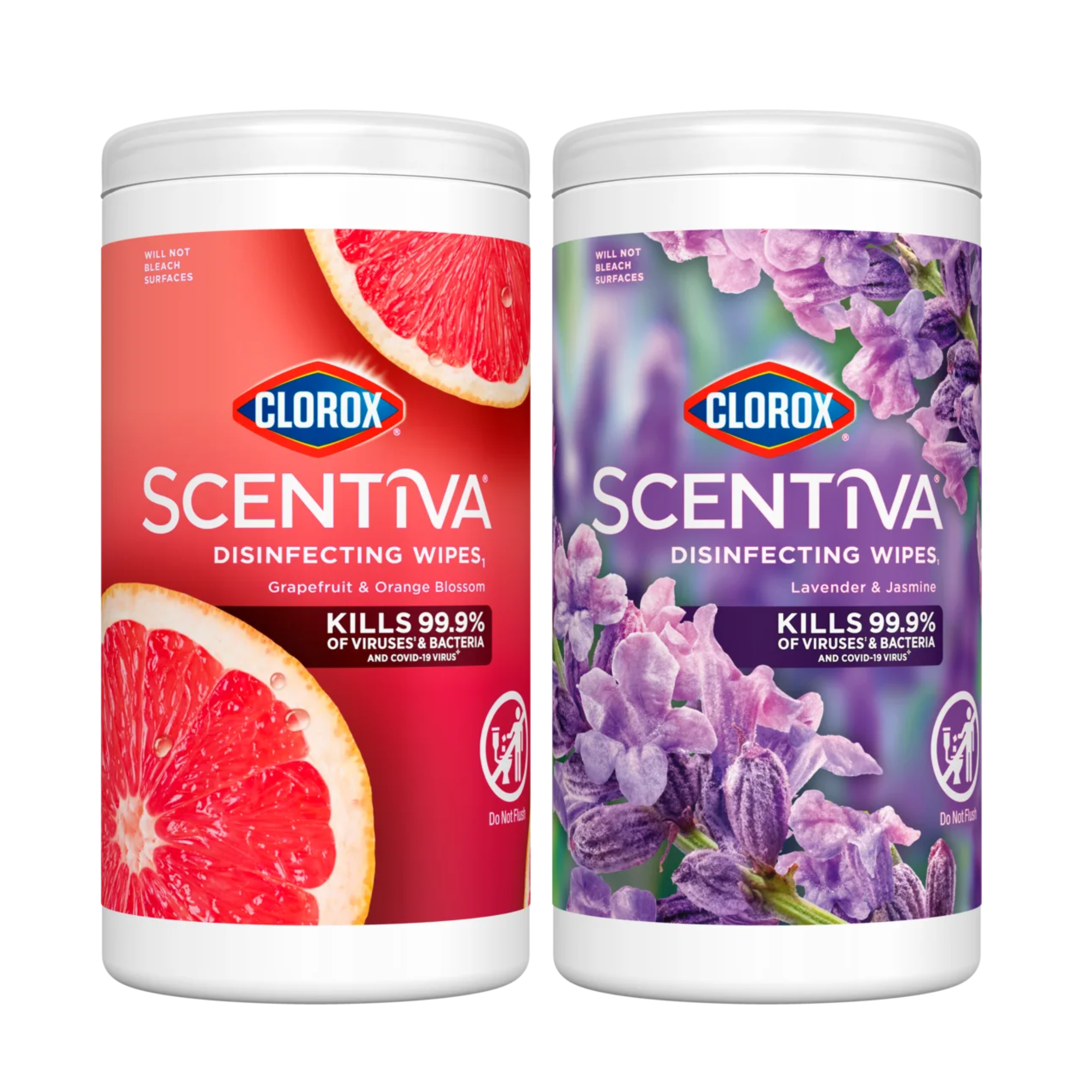 Clorox Scentiva Wipes, Bleach Free Cleaning Wipes, 75 Count - (Variety Pack)  Lavender & Jasmine and Grapefruit & Orange Blossom Scents