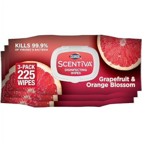 Clorox Scentiva Wipes, Bleach Free Cleaning Wipes, Household Essentials, Tahitian Grapefruit Splash, 75 Count (Pack of 3)