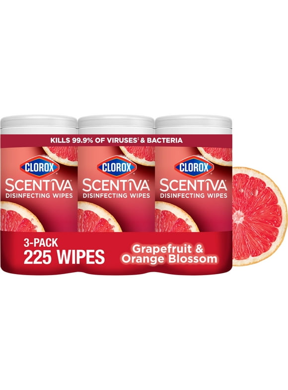 Clorox Scentiva Wipes, Bleach Free Cleaning Wipes, Tahitian Grapefruit Splash, 225 Count, 3 Pack