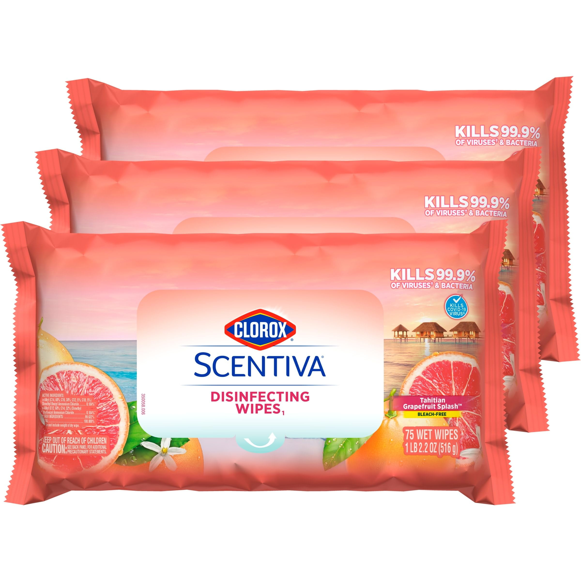 Clorox Scentiva Wipes, Bleach Free Cleaning Wipes, Tahitian Grapefruit