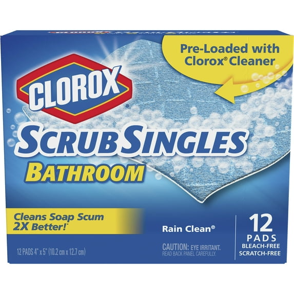 Clorox ScrubSingles, Bathroom, Rain Clean, 12 Perforated Pads
