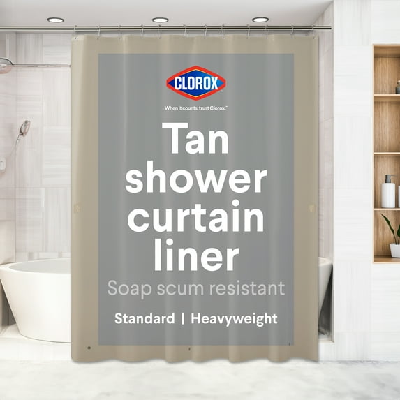 Clorox Shower Curtain Liner Heavyweight Waterproof PEVA with Metal Grommets 72" x 72" Beige