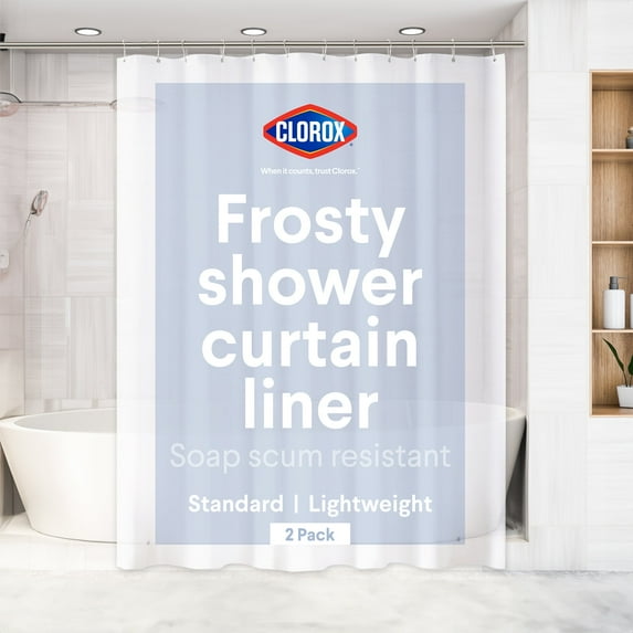 Clorox Shower Curtain Liner, Premium Lightweight Durable Waterproof 4g PEVA for Bathroom with Weighted Magnets, Standard Size 72" x 70", Frosty 2 Pack