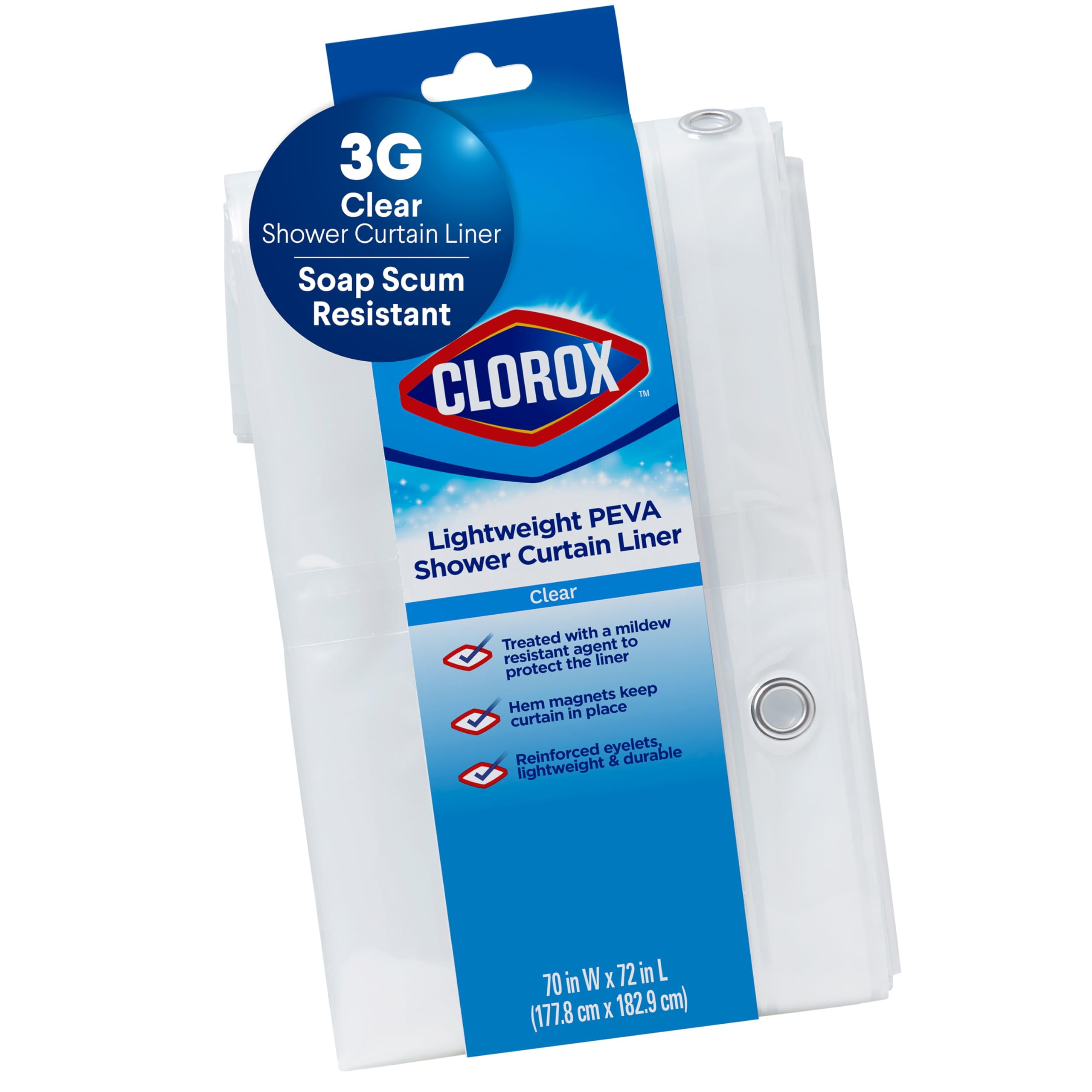 Clorox Shower Curtain Liner, Premium Lightweight Flexible Waterproof 3g ...