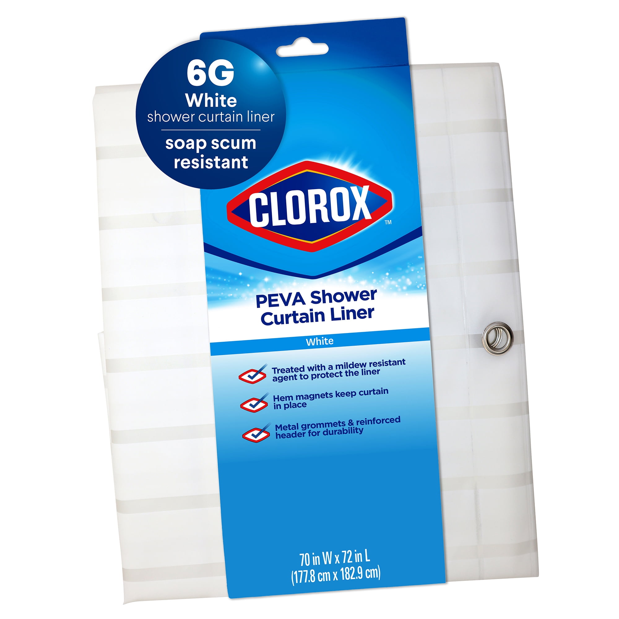 Clorox Shower Curtain Liner, Striped Waterproof 6g PEVA for Bathroom ...
