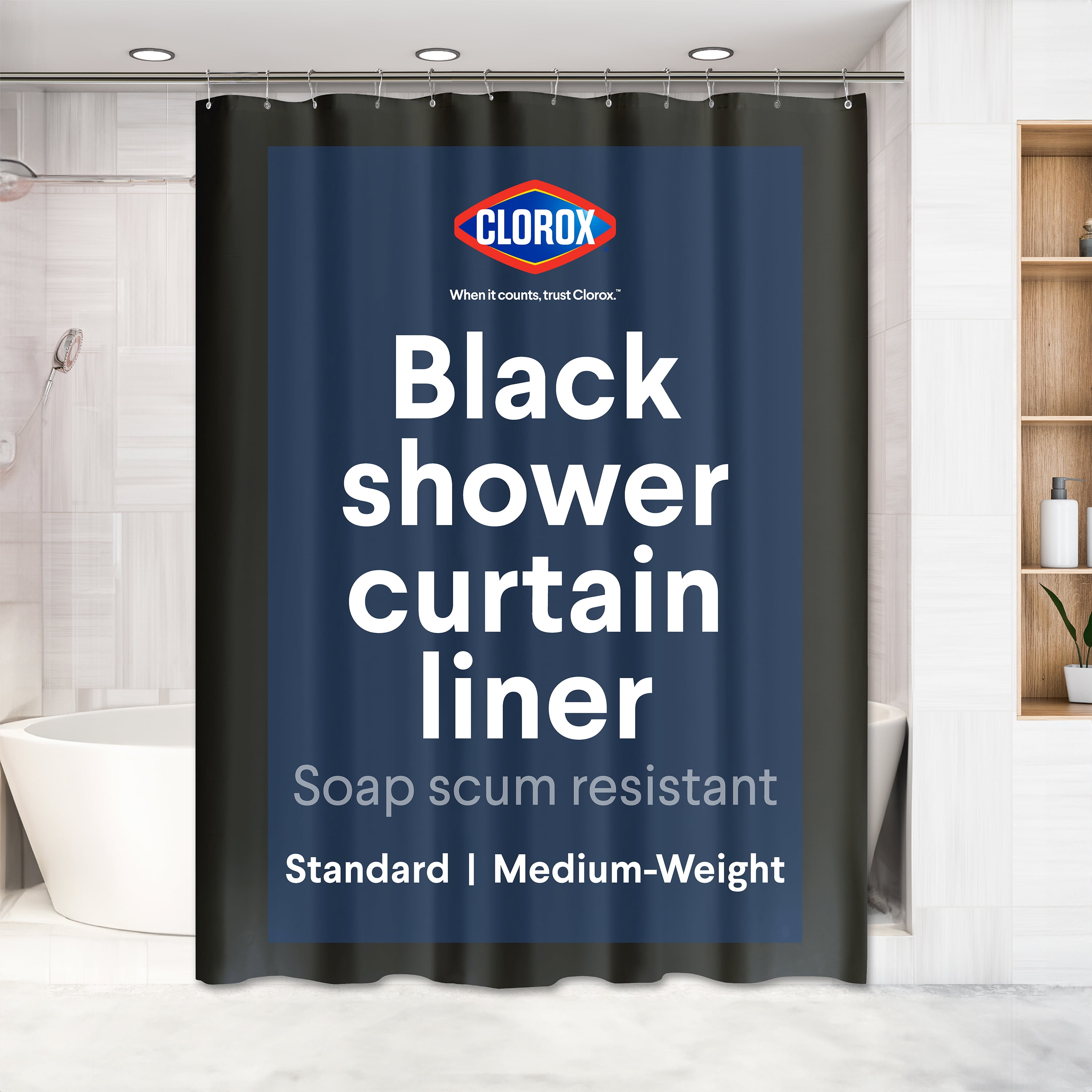 Clorox Shower Curtain Liner, Waterproof 6g PEVA w Magnets, Standard 72 ...