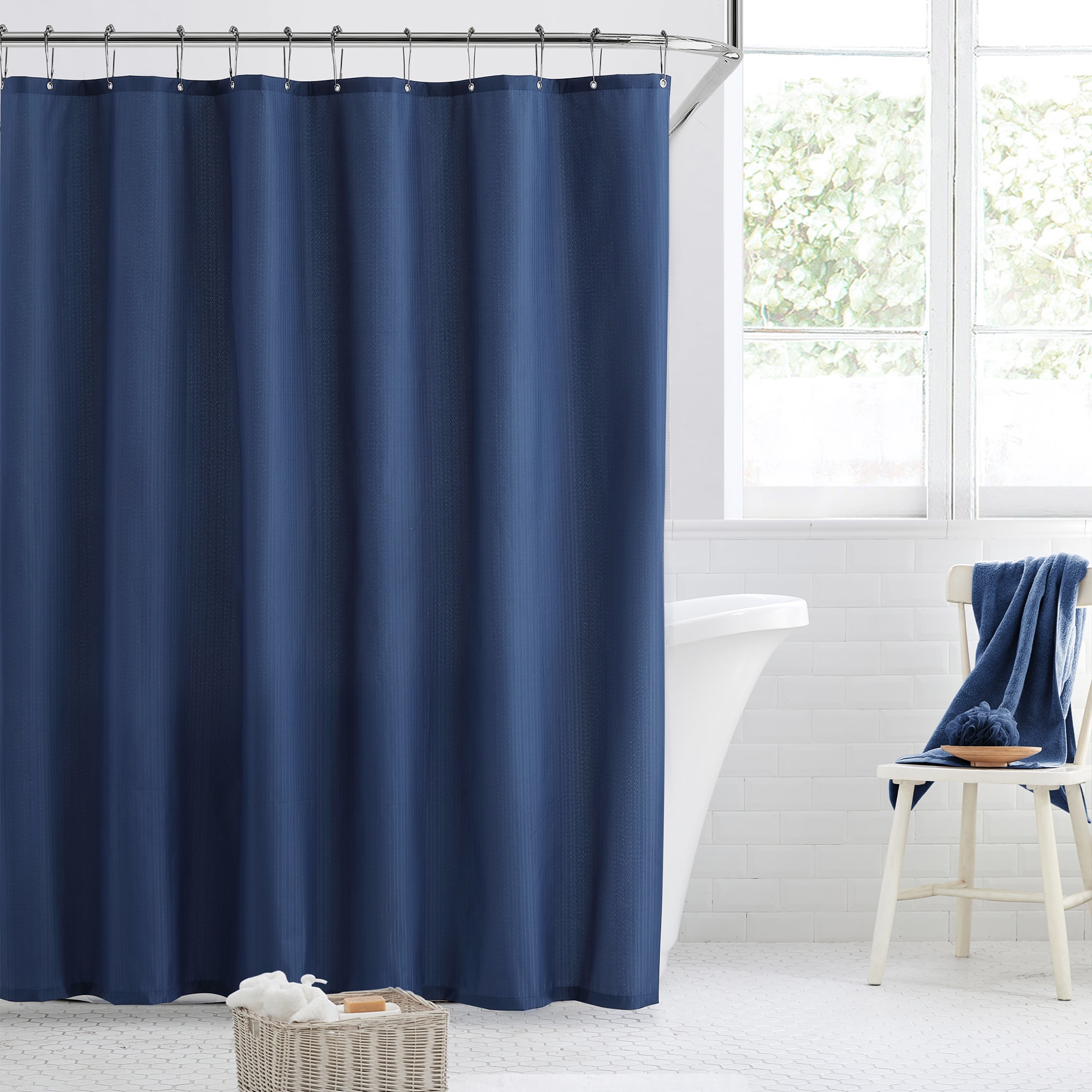 Clorox Solid Polyester Waterproof Shower Curtain, Blue, Ashington