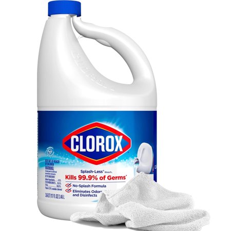 Clorox Splash-Less Bleach Cleaner, 117oz | Bleach Concentrate with 2 Daley Mint Towels | Bulk Refill Bleach for Linens, Laundry, Household Cleaning