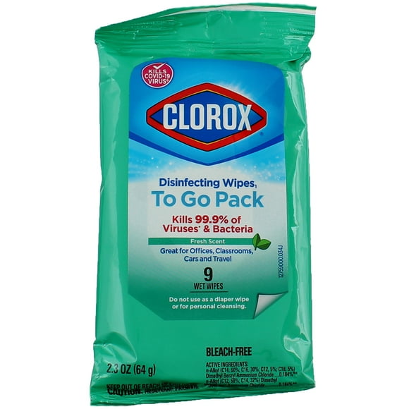 Clorox To Go Pack Disinfecting Wipes, Fresh Scent, 9 Ct (3 pack) (Bundle)