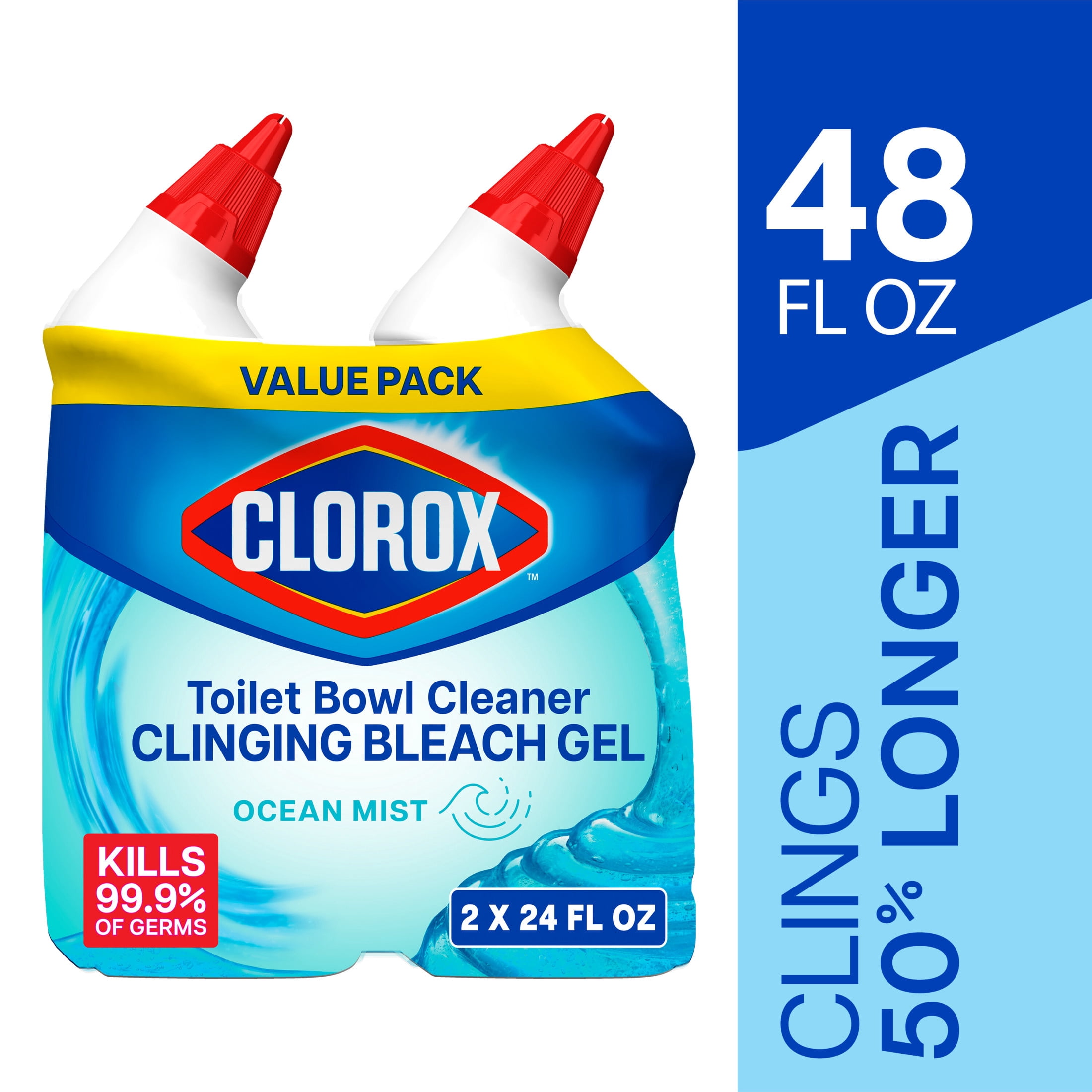 Clorox Toilet Bowl Cleaner Clinging Bleach Gel, Ocean Mist, 24 fl oz, 2 Pack