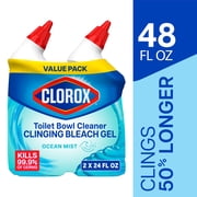 Clorox Toilet Bowl Cleaner Clinging Bleach Gel, Ocean Mist, 24 fl oz, 2 Pack