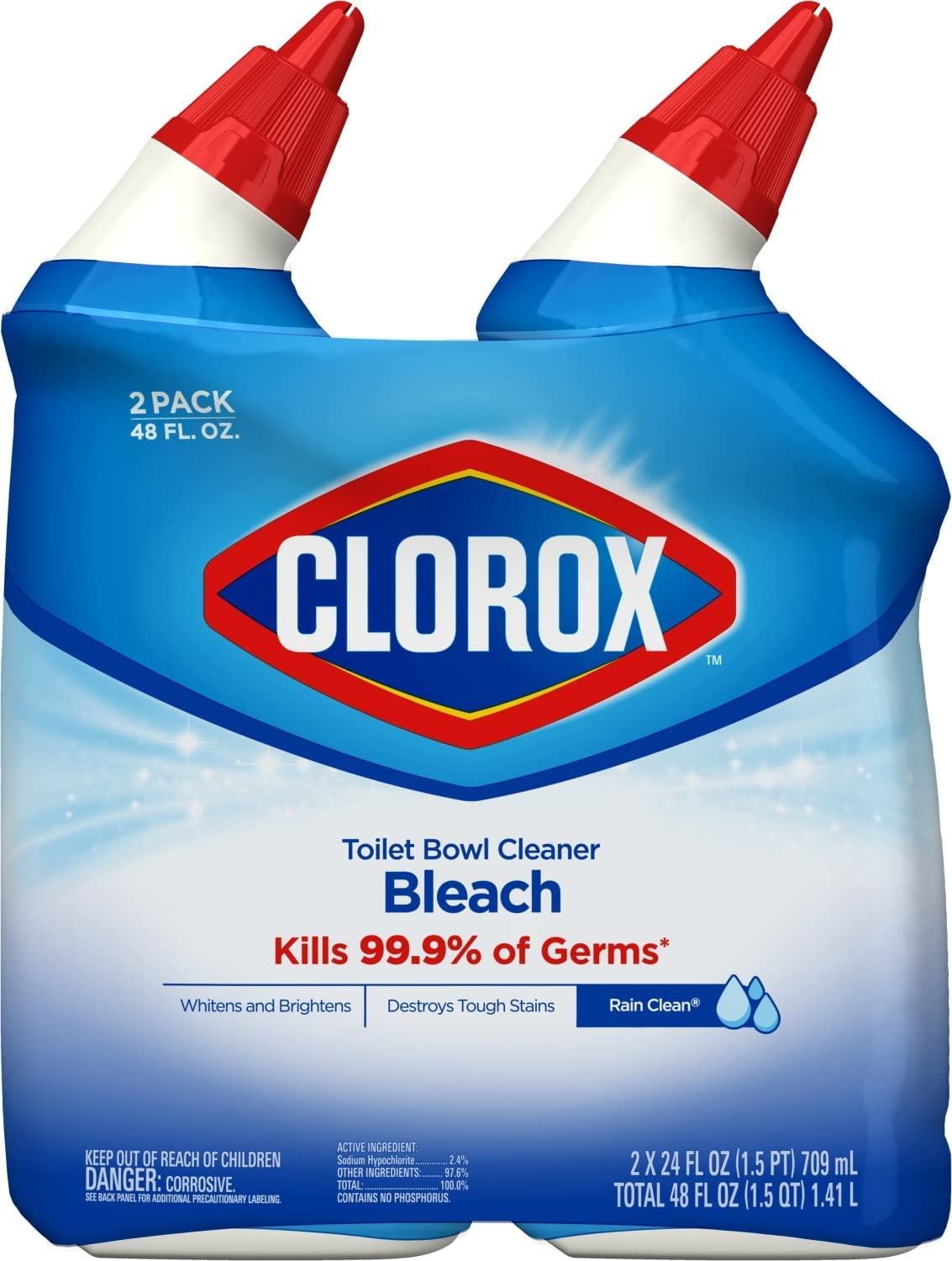 Clorox Toilet Bowl Cleaner, Rain Clean 24 Ounces, Pack of 2 (Package