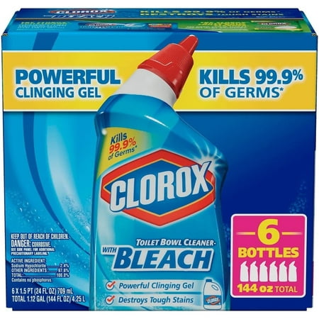 Clorox Toilet Bowl Cleaner with Bleach Gel, Rain Clean, 24 Fluid Ounce (6 Pack)