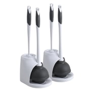 Clorox Toilet Plunger and Bowl Brush Combo Set with Caddy, 6.75" x 7" x 19.5", White/Gray, Pack of 2
