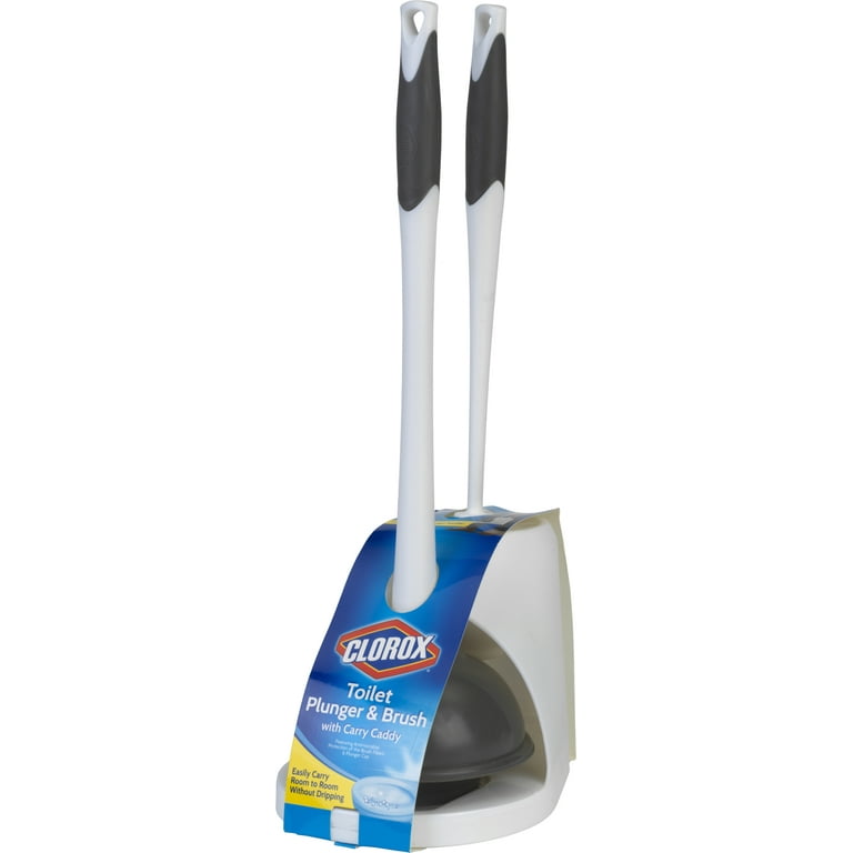 Clorox Toilet Plunger and Bowl Brush Combo Set with Caddy, White