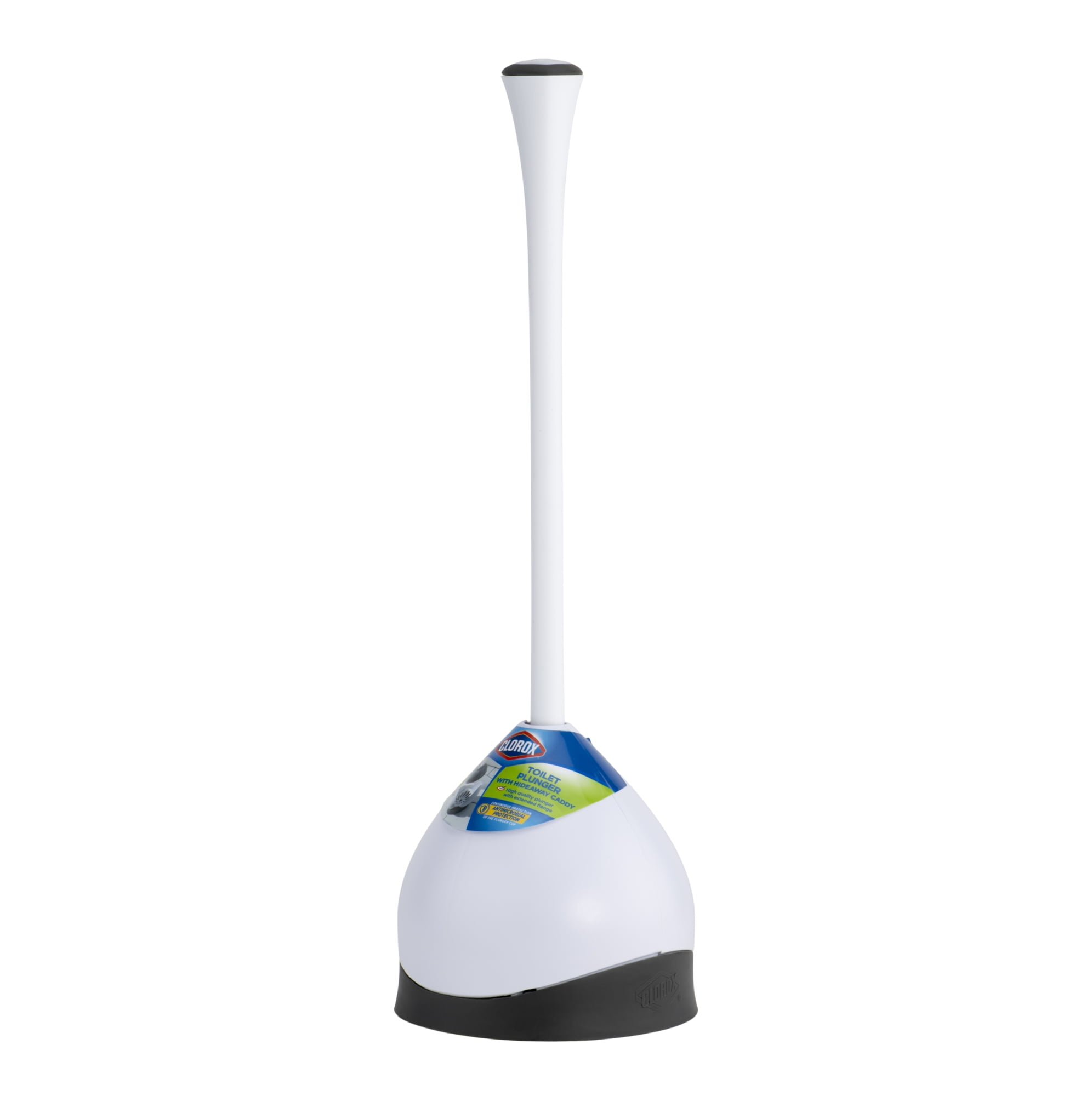 White Ergonomic Toilet Plunger with Hideaway Caddy