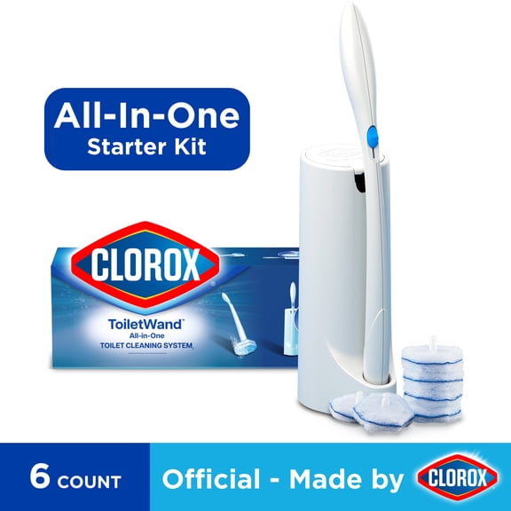 Clorox ToiletWand Disposable Toilet Cleaning System, ToiletWand, Storage Caddy and 6 Disinfecting ToiletWand Scrubbing Pad Refills