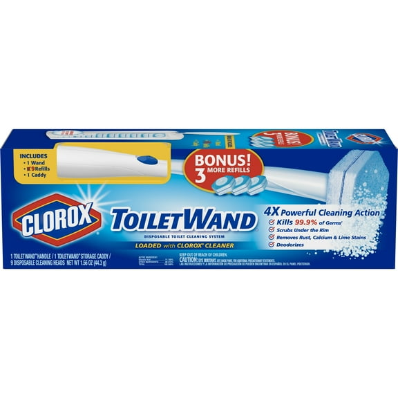 Clorox ToiletWand Disposable Toilet Cleaning System - ToiletWand, Storage Caddy and 9 Disinfecting ToiletWand Refill Heads