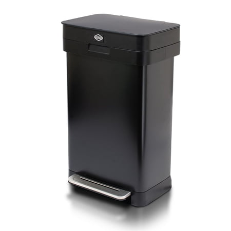 Clorox Trash Can, 13 Gal Stainless Steel Kitchen Garbage Bin with Wide Step Pedal, Black
