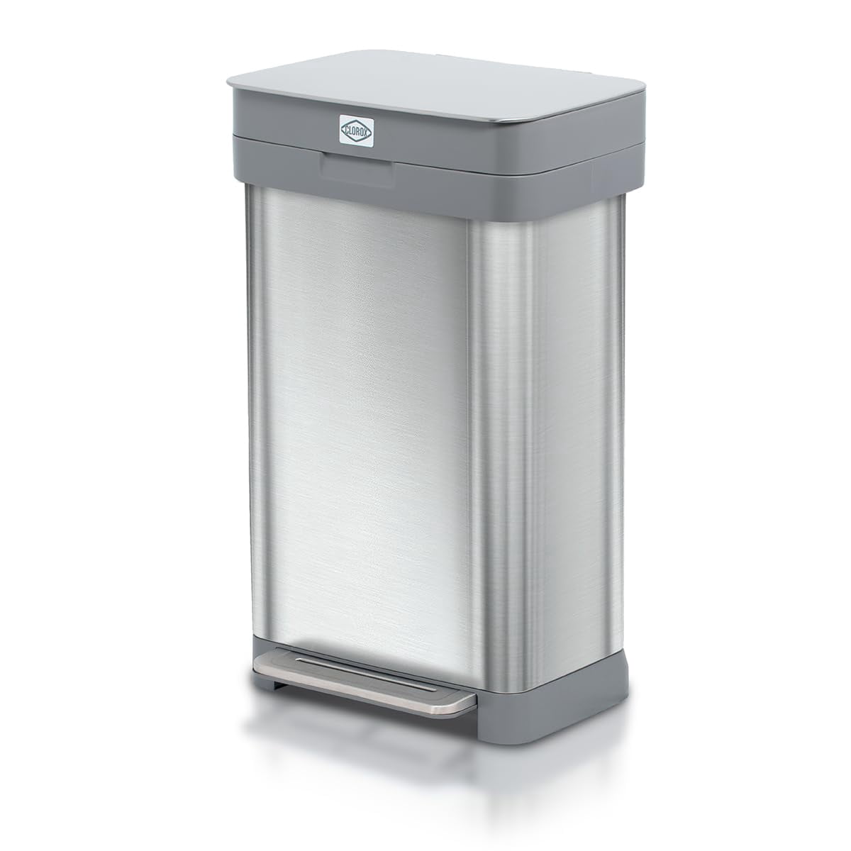 Clorox Trash Can, 13 Gal Stainless Steel Kitchen Garbage Bin with Wide Step Pedal, Silver