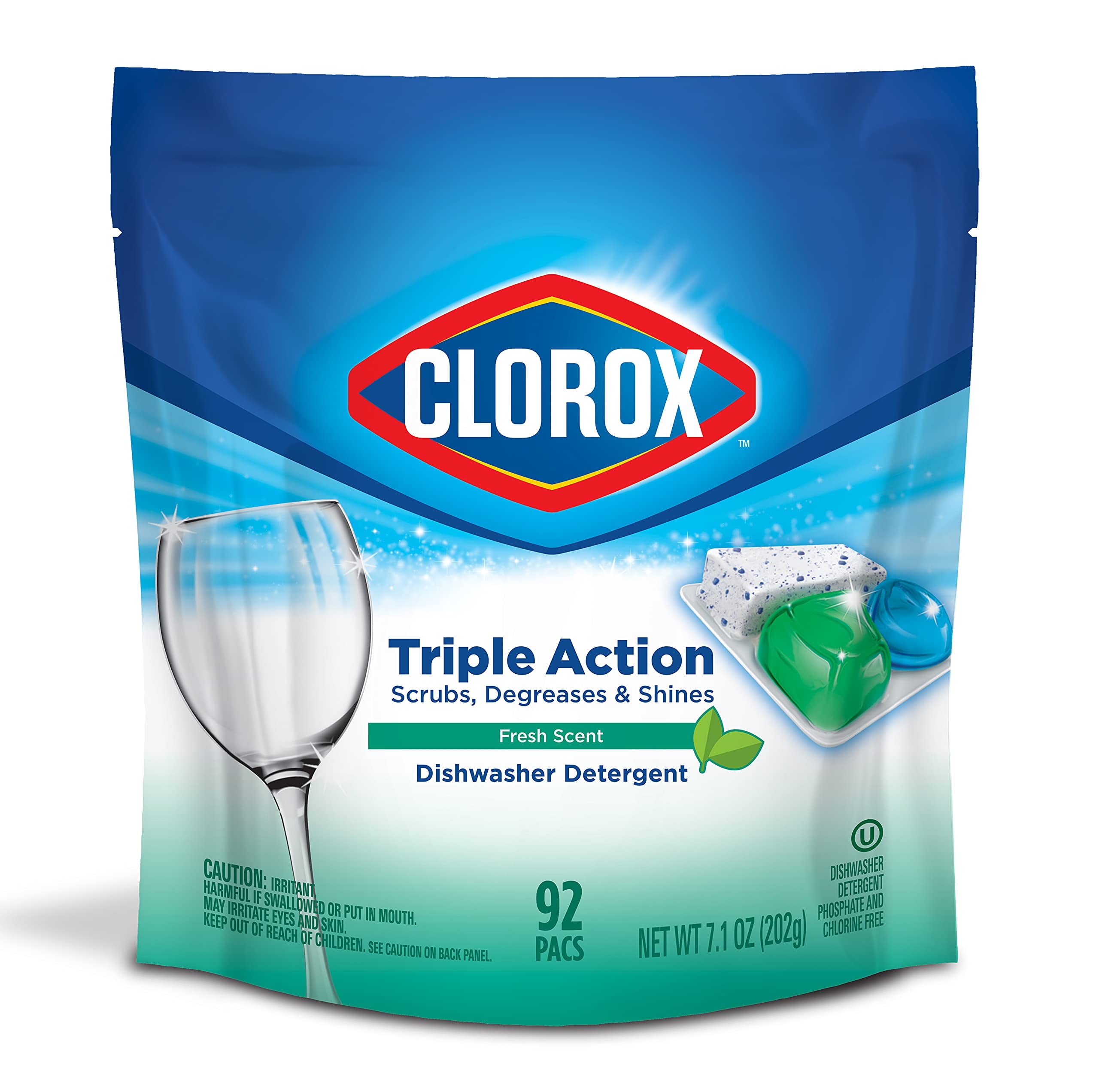 Clorox Triple Action Dishwasher Detergent Pacs, 92 Count Dishwashing