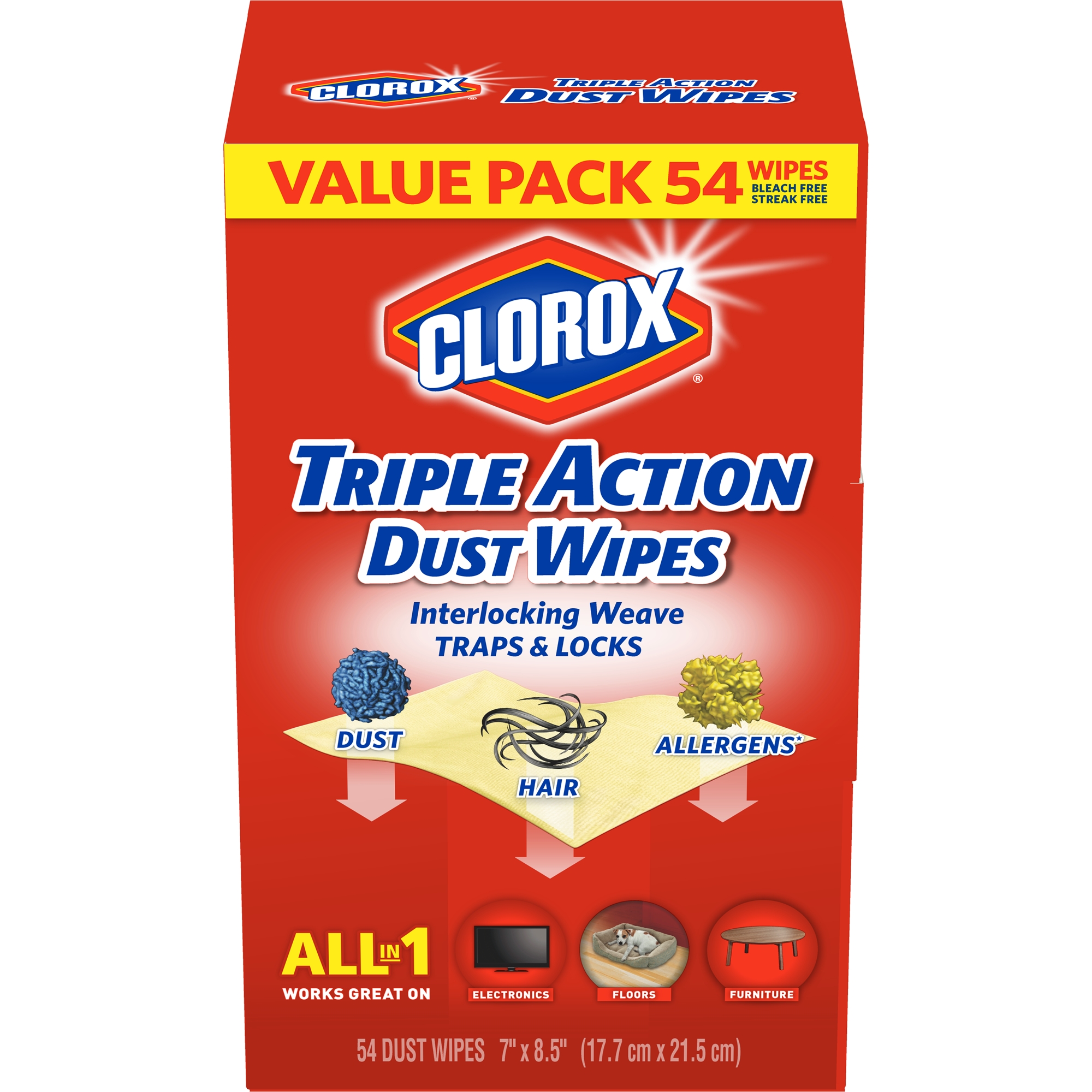 Clorox Triple Action Dust Wipes, Bleach Free Cleaning Wipes 54 ct
