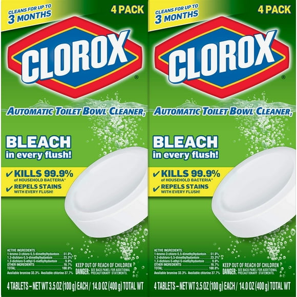 Clorox Ultra Clean Bleach Toilet Tablets, 14 oz, 4 Count, 2 Pack