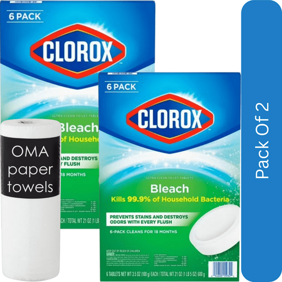 Clorox Ultra Clean Toilet Bowl Cleaner Tablets 6 ct., 3.5 oz each-2pk, With Paper Towel By OMA