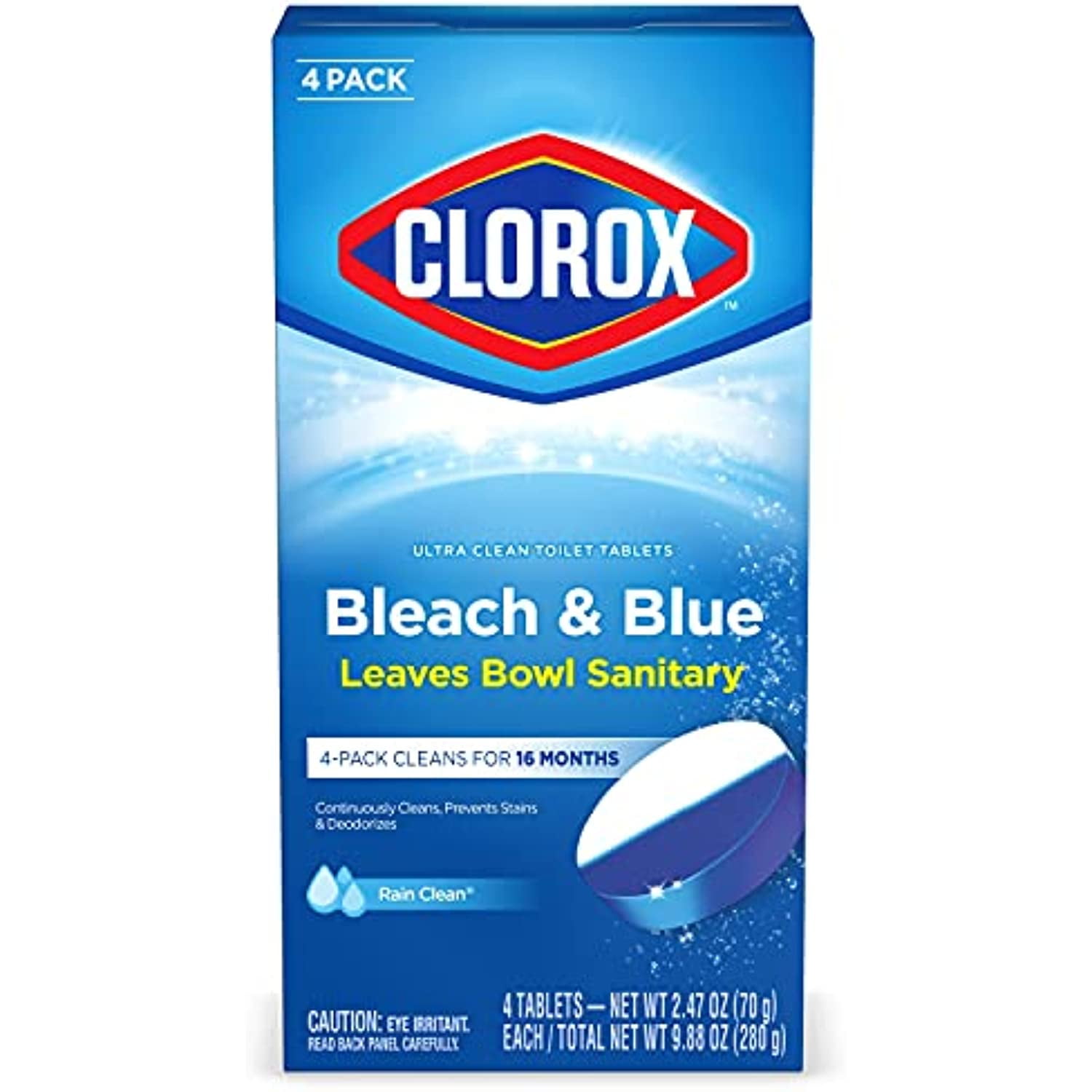 Clorox Ultra Clean Toilet Tablets, Bleach & Blue, Rain Clean Scent, 2. ...