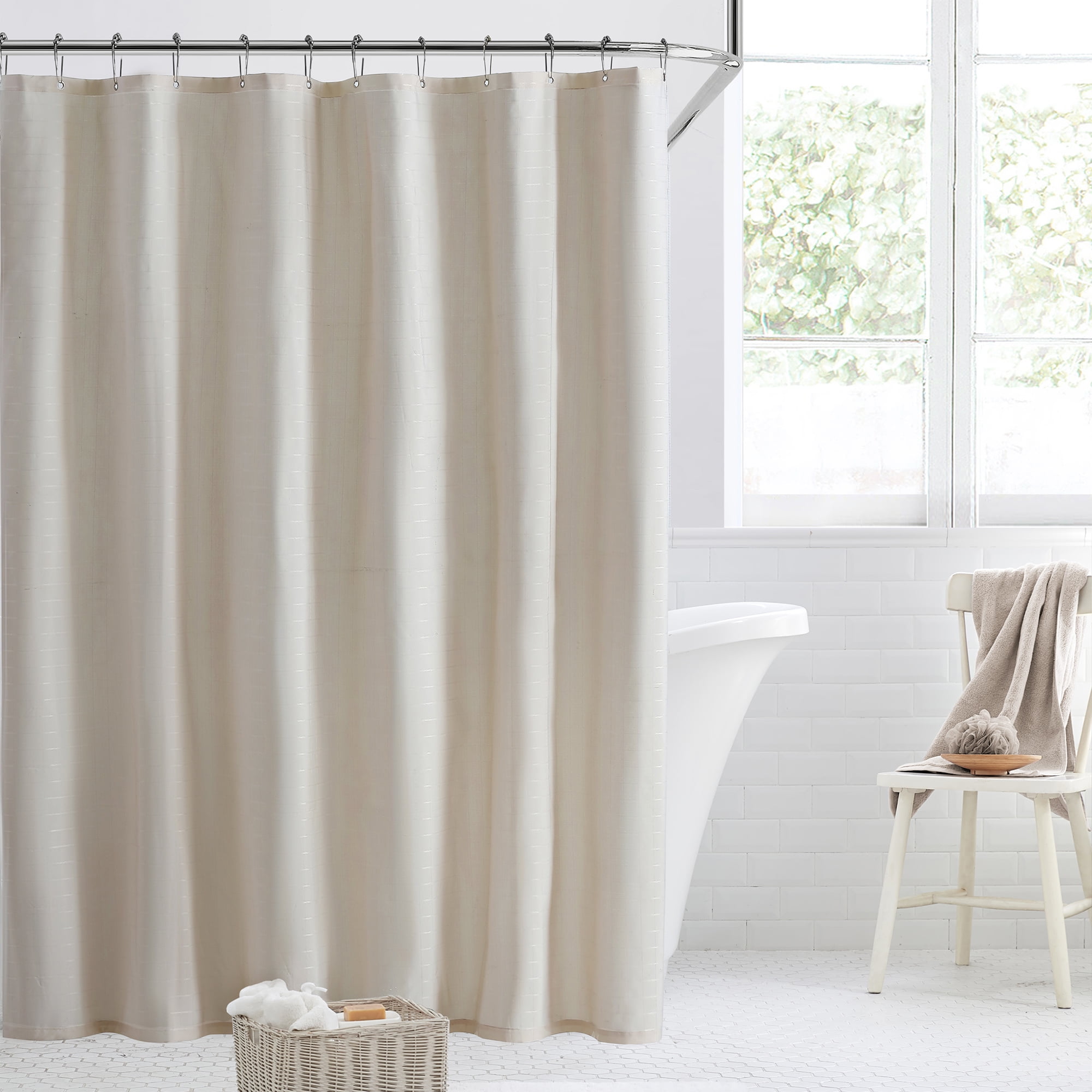 Clorox Waterproof Fabric Shower Curtain, Tan, Checkered Pattern, 72" x