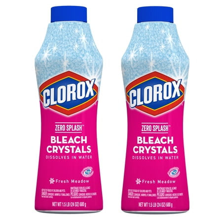 Clorox Zero Splash Bleach Crystals, Fresh Meadow, 24 Ounce Bottles (Pack of 2)
