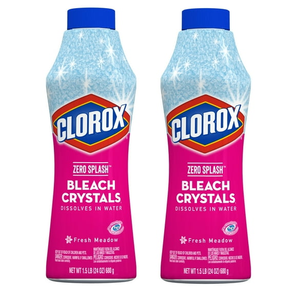 Clorox Zero Splash Bleach Crystals, Fresh Meadow, 24 Ounce Bottles (Pack of 2)