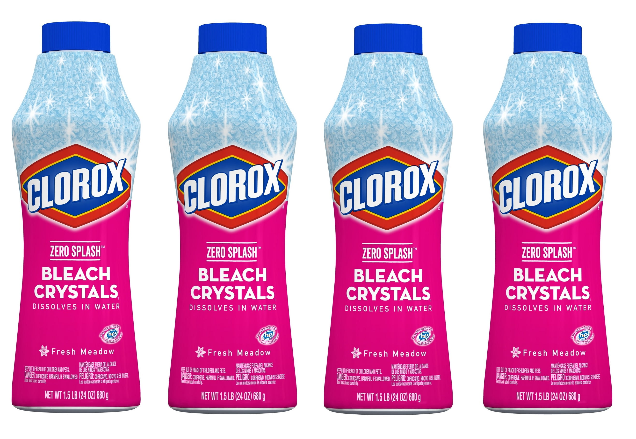 Clorox Zero Splash Bleach Crystals, Fresh Meadow, 24 Ounce Bottles